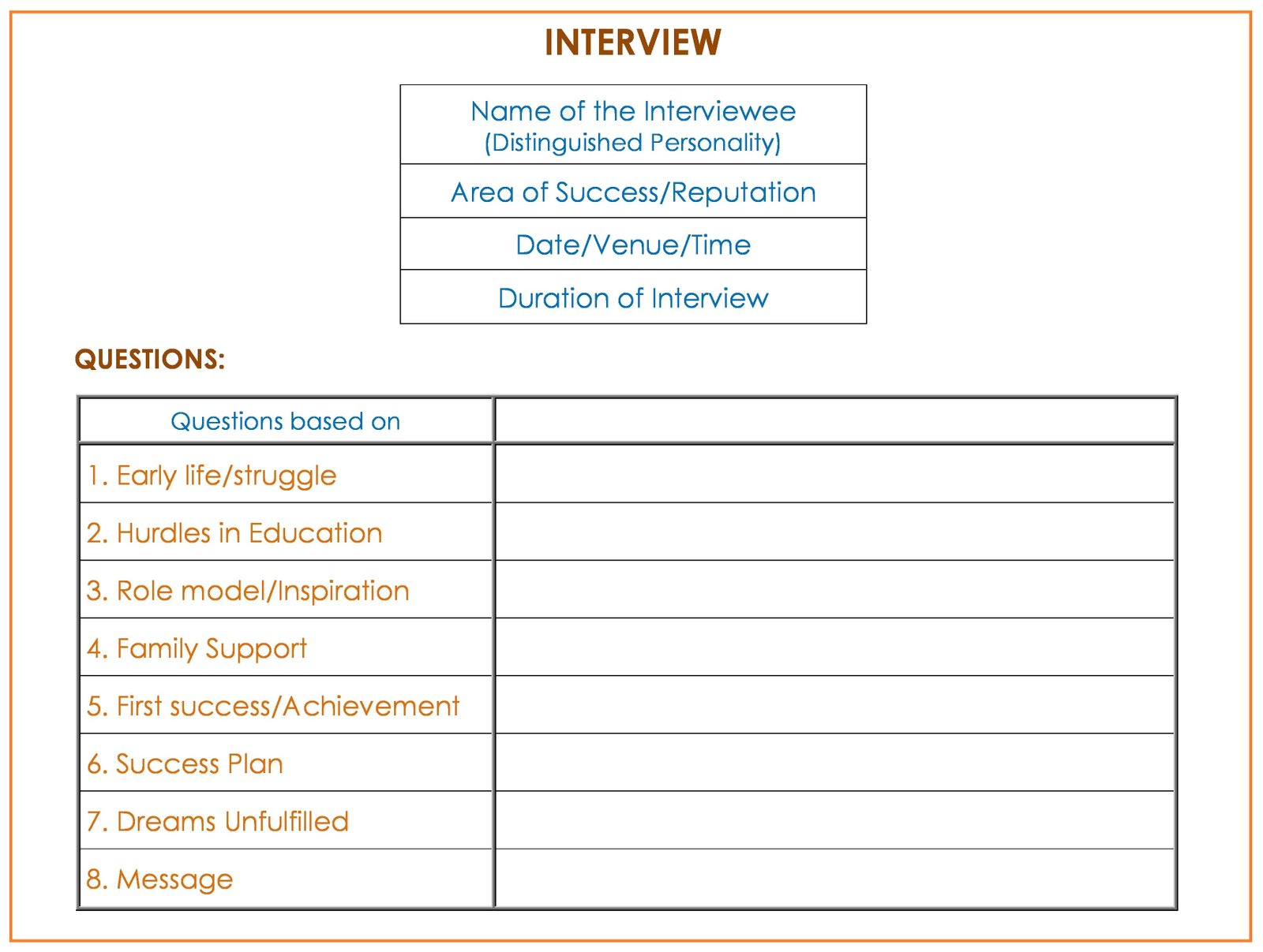 questionnaire format for interview